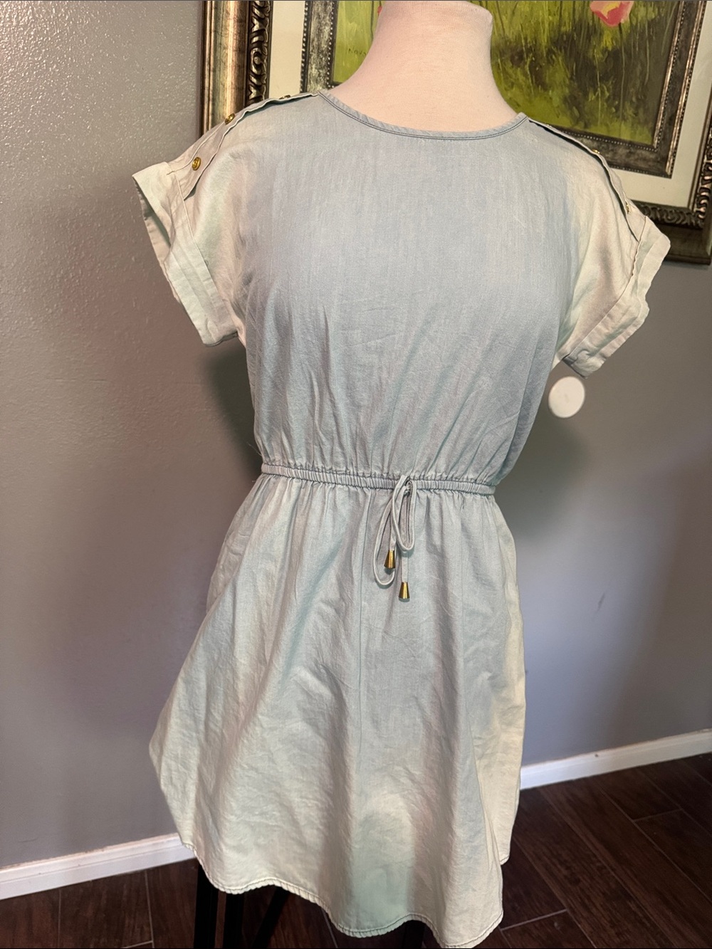 Speed Control Light Blue Cinch-Waist Short Dress